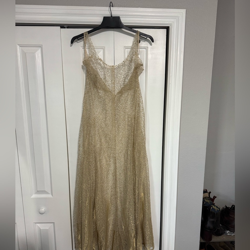 Valentino Silk Gold Lace Maxi Dress